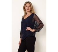 Blue Vanilla Mesh Diamante Batwing Top - One Size - Navy