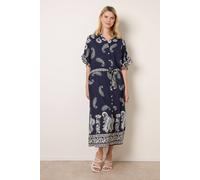 Blue Vanilla Paisley Print Belted Shirt Dress - S-M - Navy