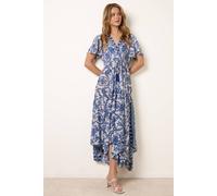 Blue Vanilla Women's Navy Print Asymmetric Hem Wrap Dress in White | Size: S/M Blue Vanilla White S/M