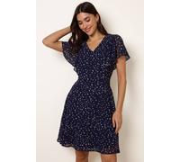 Blue Vanilla Polka Dot V Neck Tie Back Mini Dress - UK 8 - Navy