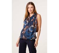 Blue Vanilla Navy Sleeveless Cowl Neck Metallic Print Blouse Navy M/L