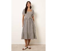 Blue Vanilla Square Neck Puff Sleeve Stripe Midi Dress - S - Blue