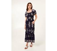 Blue Vanilla Navy Square Neck Shirred Waist Puff Sleeve Midi Dress Navy L/XL