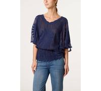 Blue Vanilla Women's Navy Sun Flower Lace Sleeve Blouse | Size: Medium/Large Blue Vanilla Navy M/L