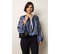 Blue Vanilla Navy Swirl And Dot Print V Neck Lurex Blouse Multi