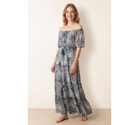 Blue Vanilla Tie Front Bardot Maxi Dress - M-L - Navy