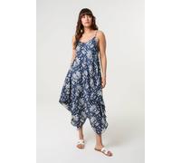 Blue Vanilla Navy Tropical Print Hanky Hem Dress Navy One Size