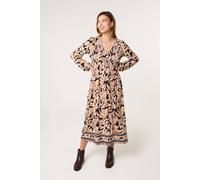 Blue Vanilla Navy V Neck Shirred Border Print Midi Dress Navy L/XL