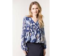Blue Vanilla Navy V Neck Watercolour Print Blouse Navy S/M
