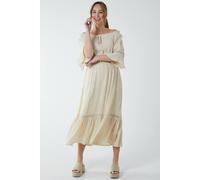 Blue Vanilla Off Shoulder Elasticated Lace Insert Midi Dress In Stone Stone S