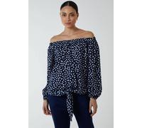 Blue Vanilla Off Shoulder Print Top With Tie In Navy Navy S