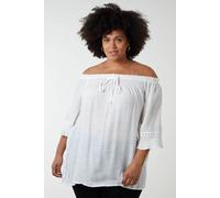 Blue Vanilla Off Shoulder Tie Front Top In Ivory Ivory 26-28