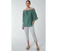 Blue Vanilla Off Shoulder Tie Front Top In Light Khaki Light Khaki M