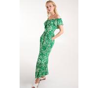 Blue Vanilla Off The Shoulder Hanky Hem Maxi Dress In Green Green S