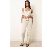 Blue Vanilla Women's Off White Hem Wide Leg Soft Jeans in Cream | Size: 12 Blue Vanilla Cream 12