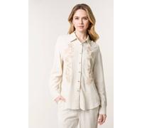 Blue Vanilla Linen Flower Embroidery Blouse - XL - Cream