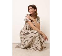 Blue Vanilla Milkmaid Polka Dot Puff Sleeve Dress - UK 16 - Cream