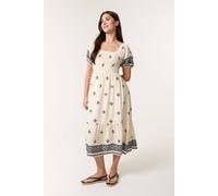 Blue Vanilla Women's Off White Shirred Square Neck Midi Dress in Cream | Size: Large/XL Blue Vanilla Cream L/XL