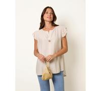 Blue Vanilla One Button Frill Sleeve Top - One Size - Stone