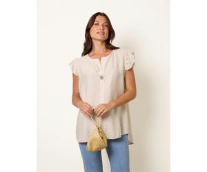 Blue Vanilla One Button Frill Sleeve Top - One Size - Stone