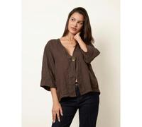 Blue Vanilla One Button Linen Blazer - S-M - Brown
