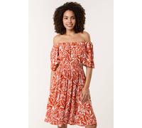 Blue Vanilla Orange Coconut Button Shirred Waist Bardot Dress Orange