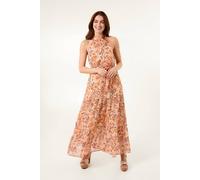 Blue Vanilla Orange Halter Neck Belted Waist Maxi Dress Orange 18