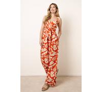 Blue Vanilla Tropical Tie Front Jumpsuit - XL - Orange