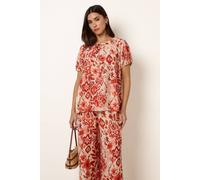 Blue Vanilla Orange Watercolour Floral Print Elasticated Sleeve Top Multi