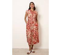 Blue Vanilla Watercolour Floral Printed Button Front Shirt Dress - XL - Orange