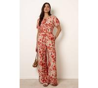 Blue Vanilla Watercolour Floral Printed Wide Leg Trousers - XL - Orange