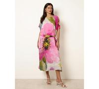 Blue Vanilla Painterly Floral Tie Waist Midi Dress - One Size - Pink