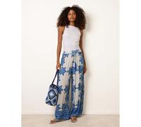 Blue Vanilla Paisley Floral Wide Leg Printed Trousers - L - Blue