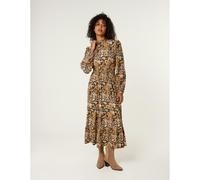 Blue Vanilla Paisley High Neck Shirred Waist Dress - L-XL - Khaki