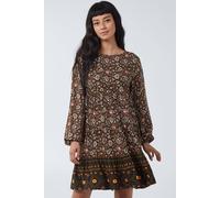 Blue Vanilla Paisley Long Sleeve Smock Dress In Khaki Khaki S