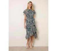 Blue Vanilla Paisley Print Angel Sleeve Asymmetric Midi Dress - UK 12 - Navy