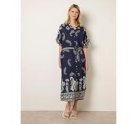 Blue Vanilla Paisley Print Belted Shirt Dress - M-L - Navy