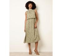 Blue Vanilla Paisley Print Rhinestone High Neck Midi Dress - S - Khaki