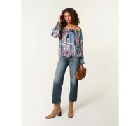 Blue Vanilla Paisley Printed Bardot Puff Ball Blouse - M - Teal