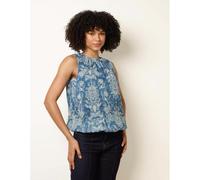 Blue Vanilla Paisley Rhinestone Detailed Bubble Hem Blouse - L - Blue