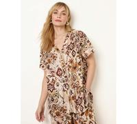 Blue Vanilla Paisley V Neck Collarless Shirt - S - Brown