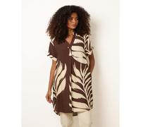 Blue Vanilla Palm Print Tunic Top - L - Brown