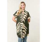 Blue Vanilla Palm Print Tunic Top - L - Khaki