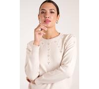 Blue Vanilla Women's Pearl Flower Embellishment Jumper in Stone | Size: Large Blue Vanilla Stone L