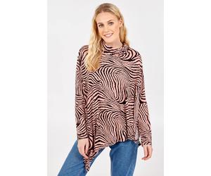 Blue Vanilla Pink Abstract Zebra Oversized Cowl Neck Top Pink