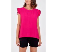 Blue Vanilla Pink Button Back Frill Shoulder Top Pink