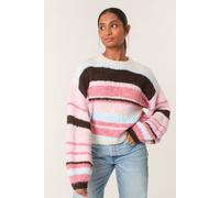 Blue Vanilla Women's Pink Colourful Block Horizontal Stripes Jumper | Size: Medium/Large Blue Vanilla Pink M/L