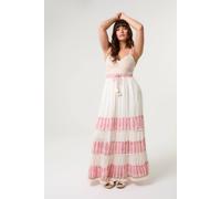 Blue Vanilla Pink Crochet Lurex Tiered Dress Pink S
