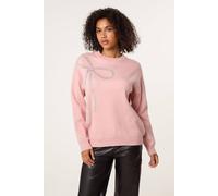 Blue Vanilla Pink Diamante And Pearl Bow Knit Jumper Pink M/L
