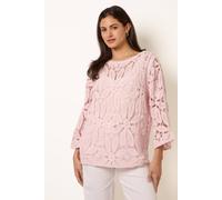 Blue Vanilla Pink Flower Crochet Long Sleeve Top Pink